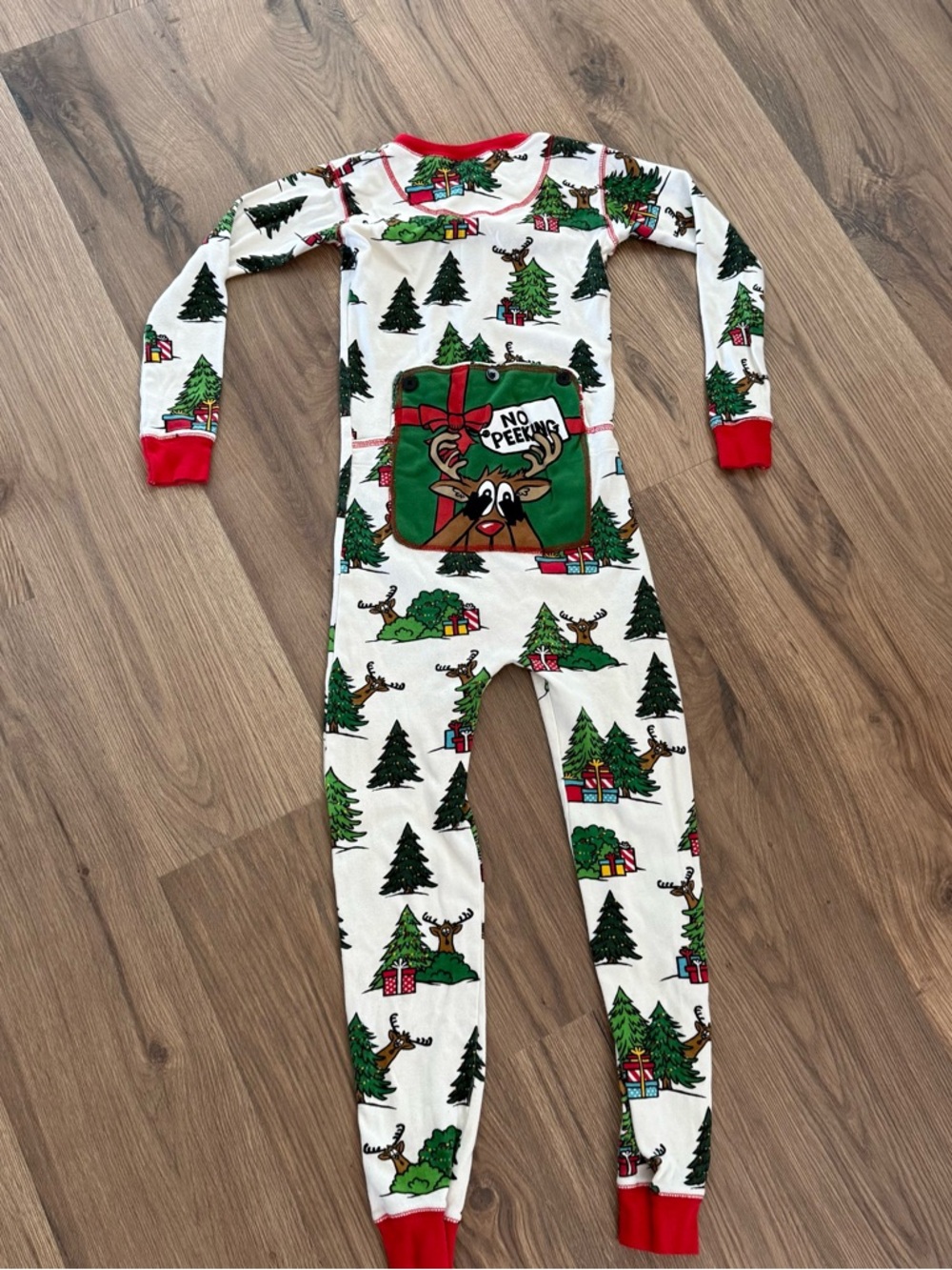 Lazy One Christmas Pajamas Kids Size 8 Reindeer No Peeking Cotton One Piece